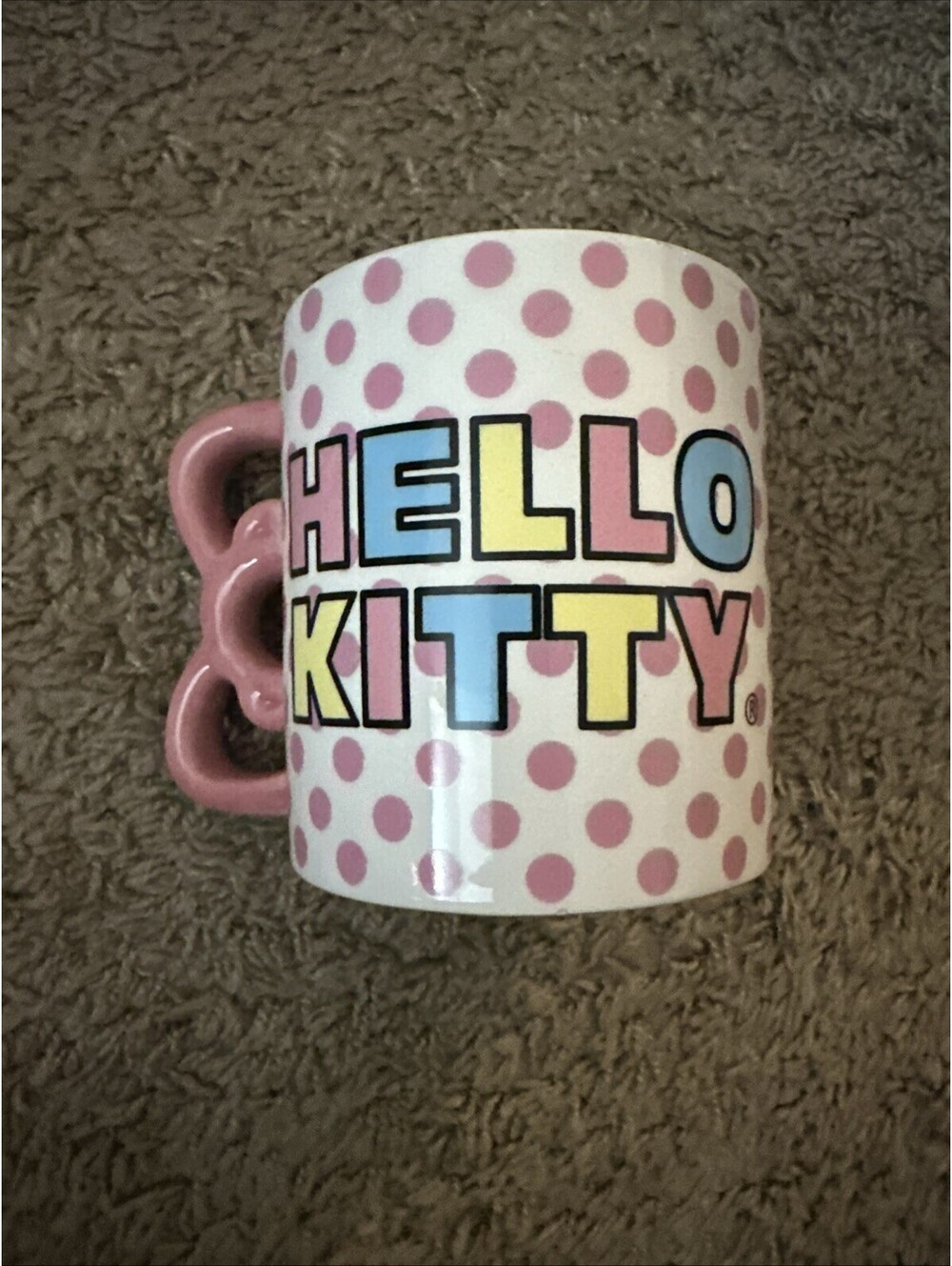 Sanrio Hello Kitty Rainbow Dots 3D Sculpted Shaped Handle Ceramic Mug, 20 Ounces